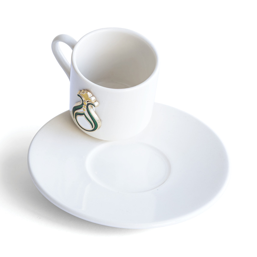 2 Kişilik 4 Parça Porselen Krem Kahve Fincan Takımı Zamak Dekorlu - 4