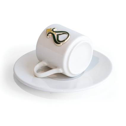 2 Kişilik 4 Parça Porselen Krem Kahve Fincan Takımı Zamak Dekorlu - Serhendi Logolu Ürünler (1)