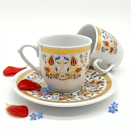 6 Kişilik 12 Parça Porselen Kahve Fincan Takımı - Lale 12 M2
