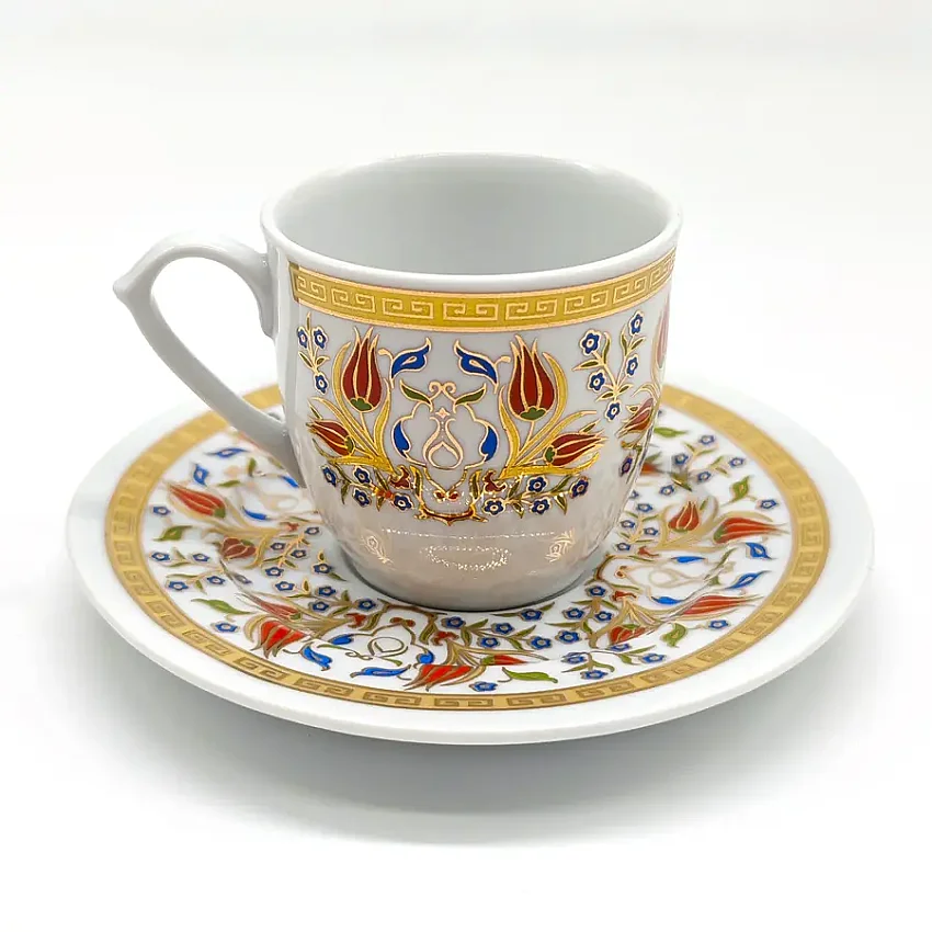 6 Kişilik 12 Parça Porselen Kahve Fincan Takımı - Lale 12 M2 - 5