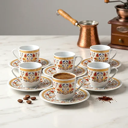 6 Kişilik 12 Parça Porselen Kahve Fincan Takımı - Lale 12 M2 (1)