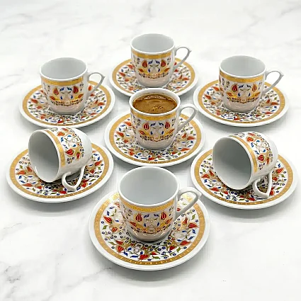 6 Kişilik 12 Parça Porselen Kahve Fincan Takımı - Lale 12 M2 - 4