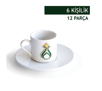 6 Kişilik 12 Parça Porselen Krem Kahve Fincan Takımı Zamak Dekorlu - 1