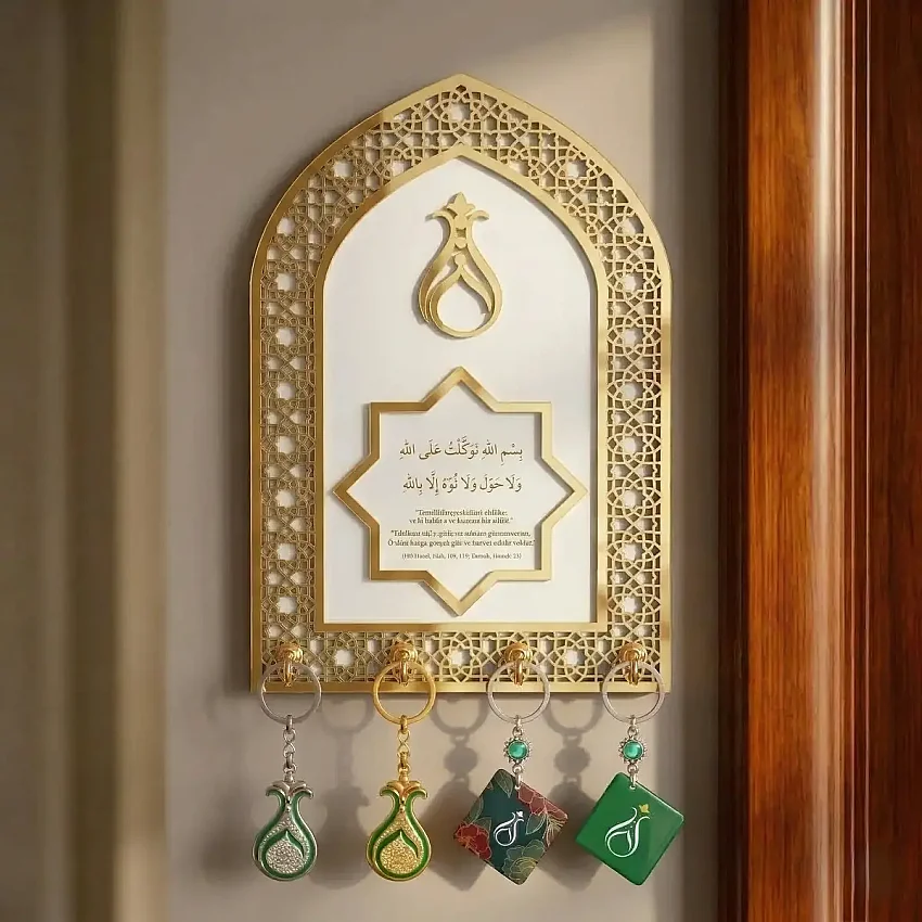 Ahşap Anahtar Askılığı Dekorlu Beyaz 29x19,5cm MB1 - 2