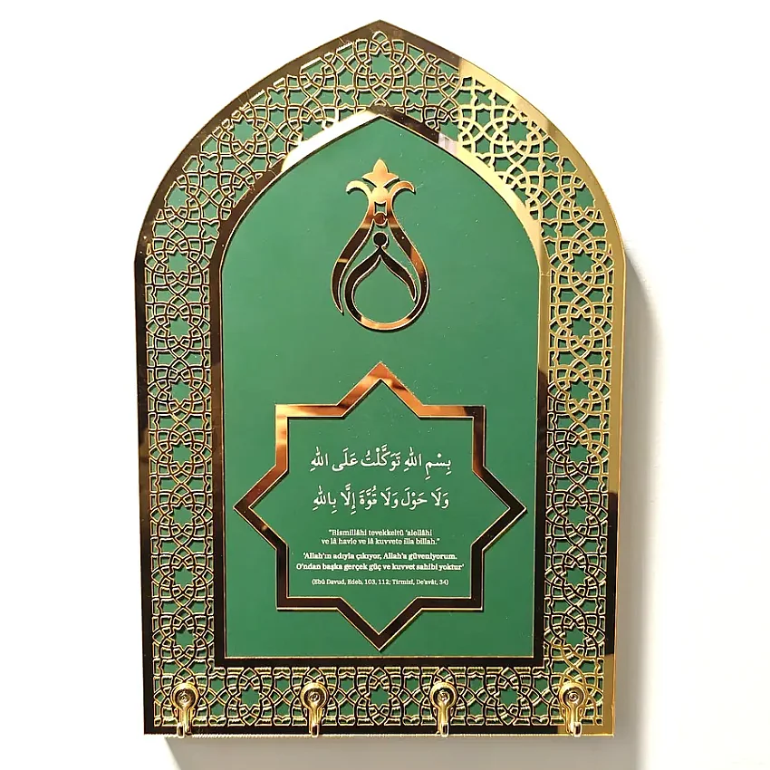 Ahşap Anahtar Askılığı Dekorlu Yeşil 29x19,5cm MY1 - 3