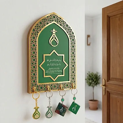 Ahşap Anahtar Askılığı Dekorlu Yeşil 29x19,5cm MY1