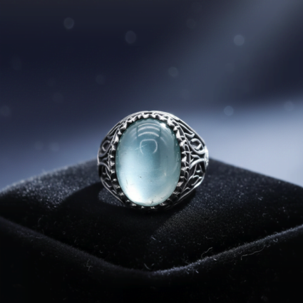 Akuamarin Taşlı Doğal Taş Erkek Gümüş Yüzük - Mühür M10 - 3