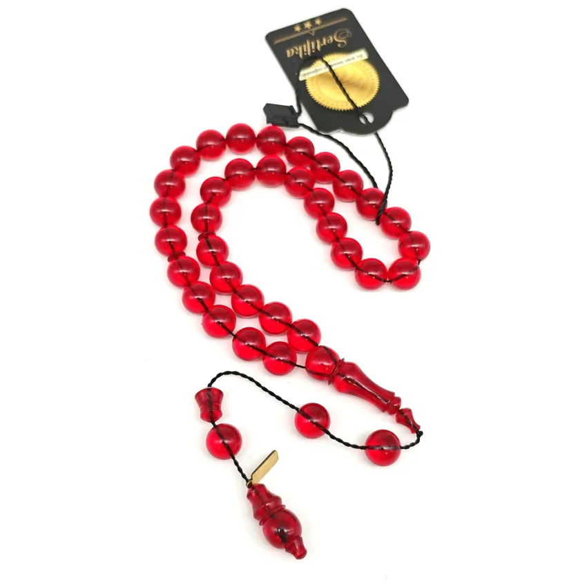 Ateş Kehribar Açık Kırmızı Küre Kesim Tesbih HA36 - 1