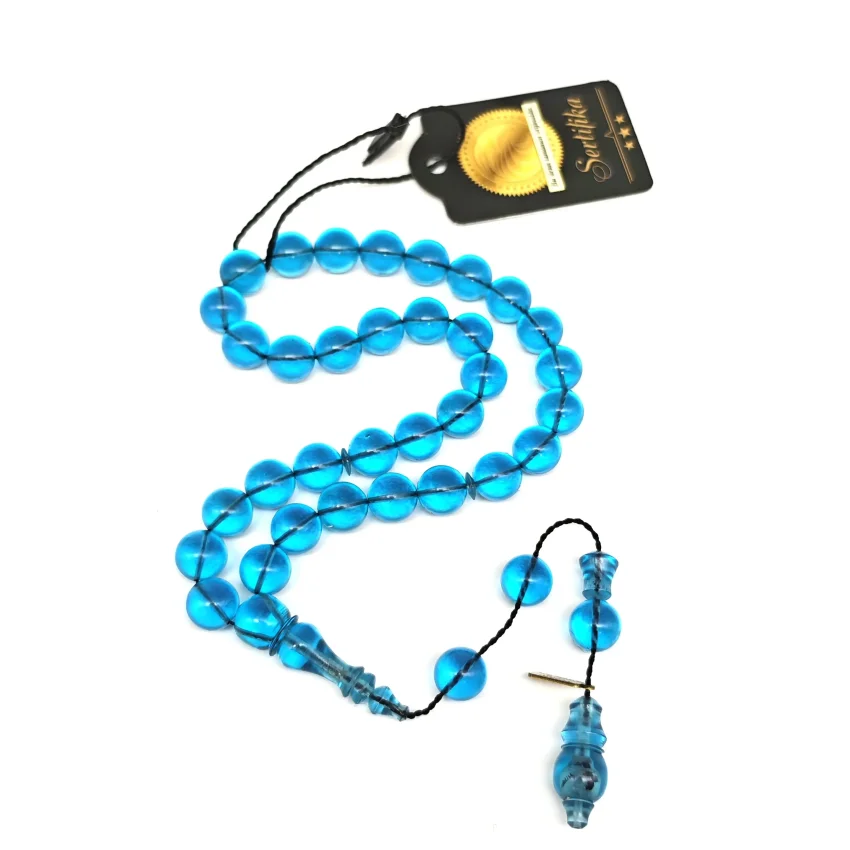 Ateş Kehribar Açık Mavi Küre Kesim Tesbih HA35 - 1