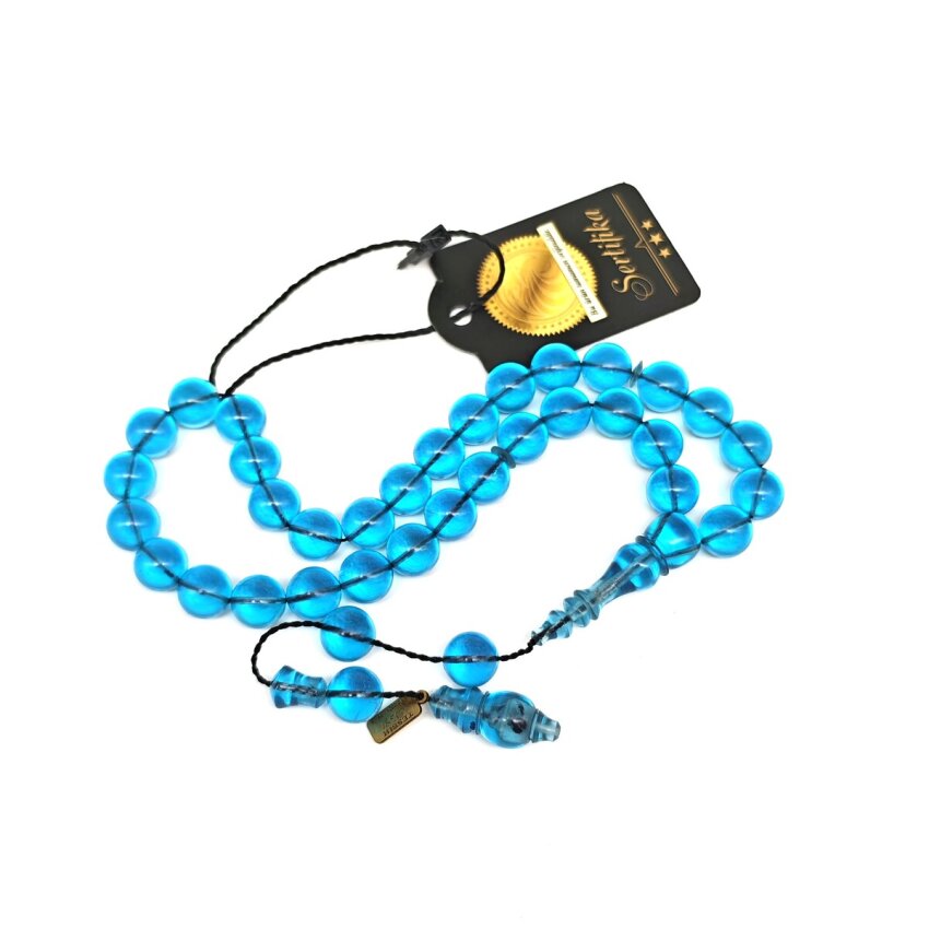 Ateş Kehribar Açık Mavi Küre Kesim Tesbih HA35 - 2
