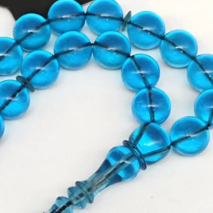 Ateş Kehribar Açık Mavi Küre Kesim Tesbih HA35 - 3