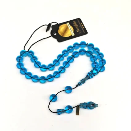 Ateş Kehribar Açık Mavi Küre Kesim Tesbih HA35 - 4