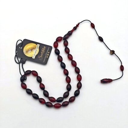 Ateş Kehribar Bordo Arpa Kesim Tesbih HA4 - Logosuz Ürünler