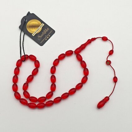 Ateş Kehribar Kırımızı Arpa Kesim Tesbih HA6 - Logosuz Ürünler