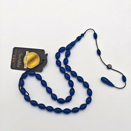 Ateş Kehribar Lacivert Arpa Kesim Tesbih HA3 - Logosuz Ürünler