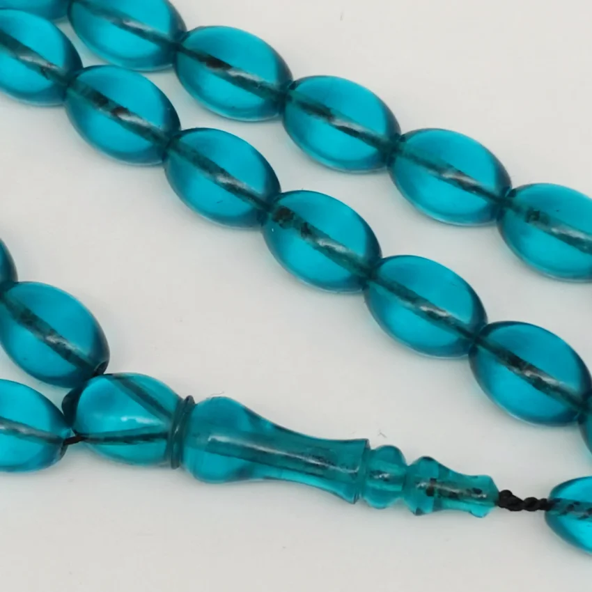 Ateş Kehribar Mavi Arpa Kesim Tesbih HA16 - 2