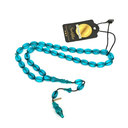 Ateş Kehribar Mavi Arpa Kesim Tesbih HA16