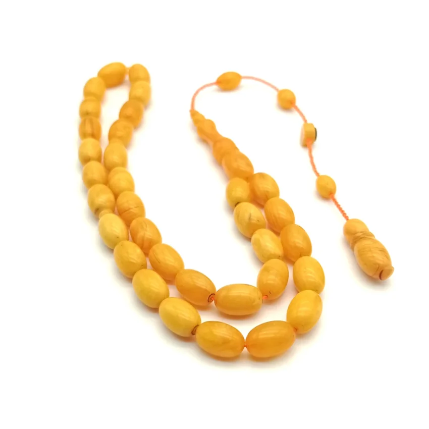 Ateş Kehribar Sarı Arpa Kesim Tesbih HA14 - 1