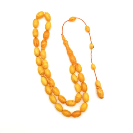 Ateş Kehribar Sarı Arpa Kesim Tesbih HA14 - 3