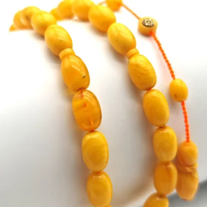 Ateş Kehribar Sarı Arpa Kesim Tesbih HA14 (1)