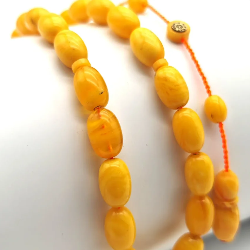 Ateş Kehribar Sarı Arpa Kesim Tesbih HA14 - 2