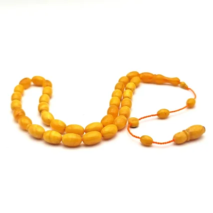 Ateş Kehribar Sarı Arpa Kesim Tesbih HA14 - 4