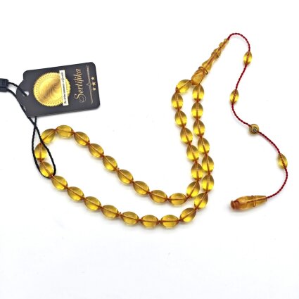 Ateş Kehribar Sarı Arpa Kesim Tesbih HA5 - Logosuz Ürünler