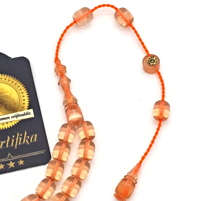 Ateş Kehribar Turuncu Kapsül Kesim Tesbih HA13 - 2