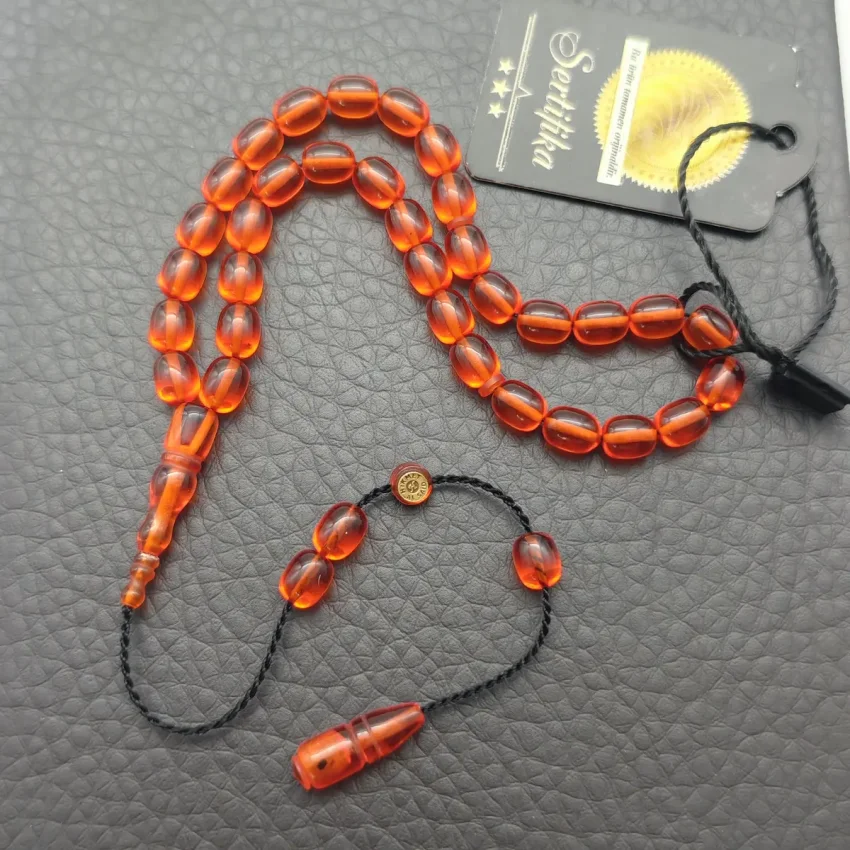 Ateş Kehribar Turuncu Kapsül Kesim Tesbih HA33 - 1