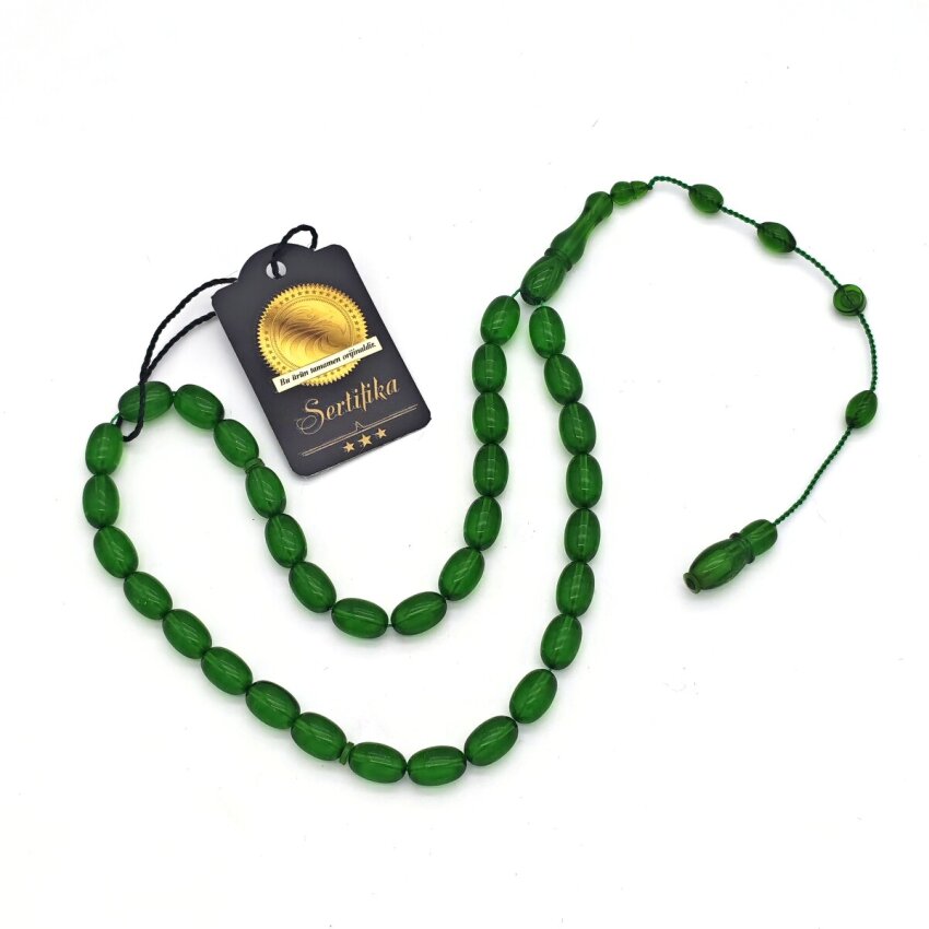 Ateş Kehribar Yeşil Arpa Kesim Tesbih HA10 - 1