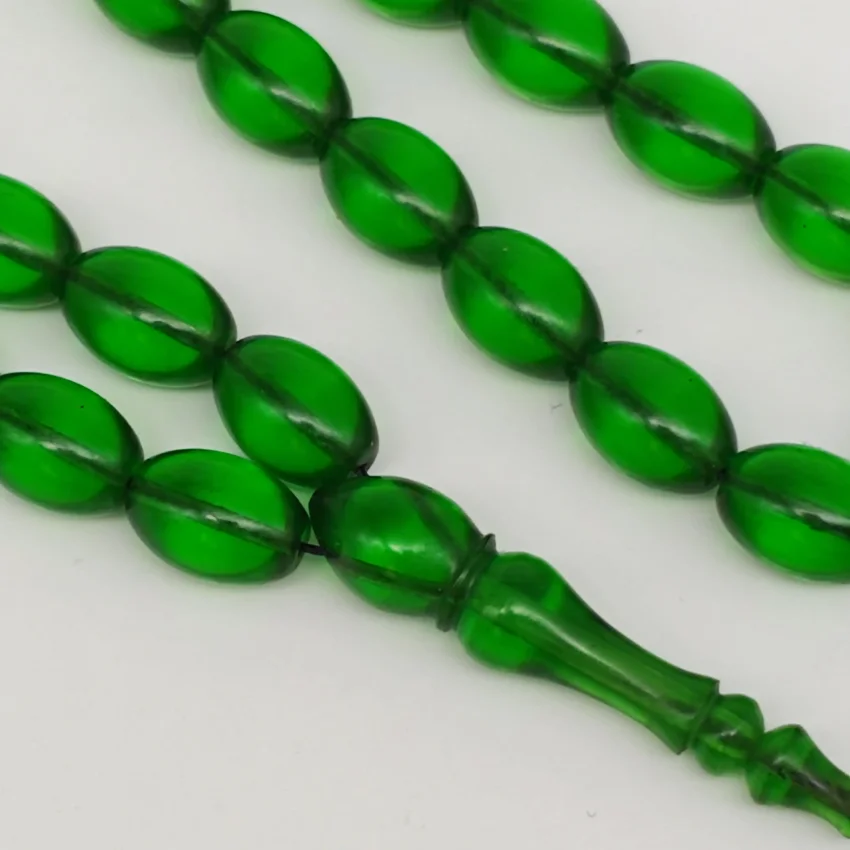 Ateş Kehribar Yeşil Arpa Kesim Tesbih HA15 - 2