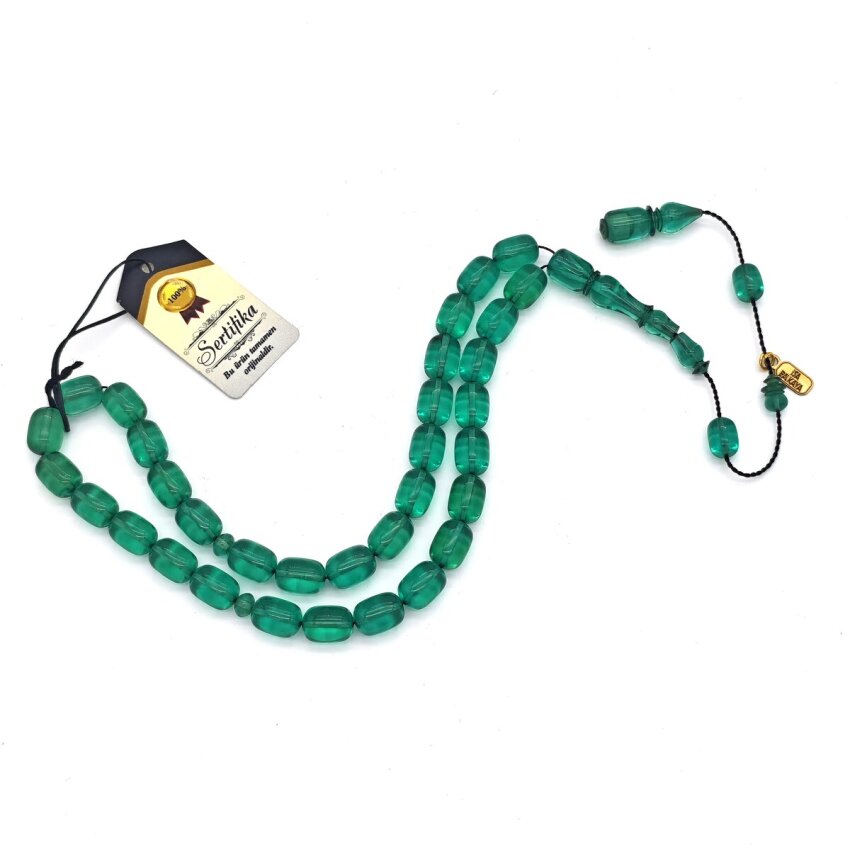 Ateş Kehribar Yeşil Kapsül Kesim Tesbih iB2 - 1