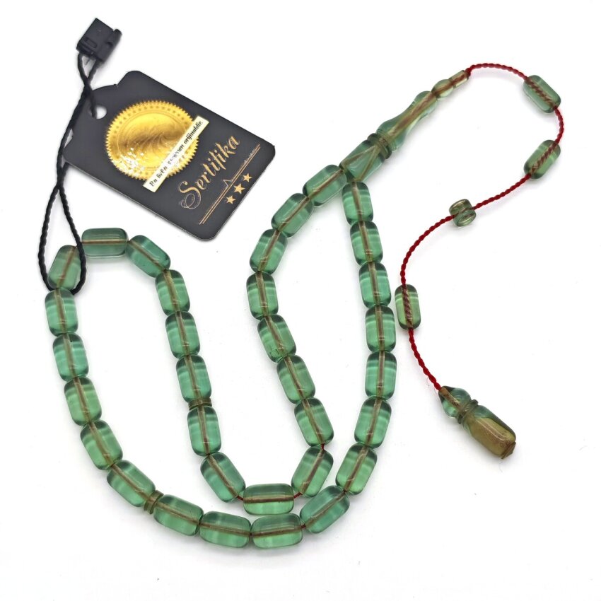 Ateş Kehribar Yeşil Kapsül Kesim Tesbih SB4 - 1