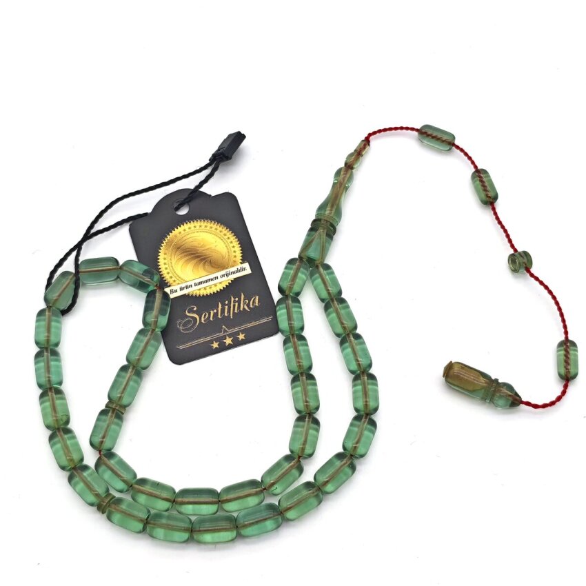 Ateş Kehribar Yeşil Kapsül Kesim Tesbih SB4 - 3