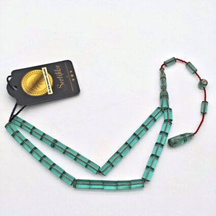 Ateş Kehribar Yeşil Kesme Tesbih SB3 - Logosuz Ürünler