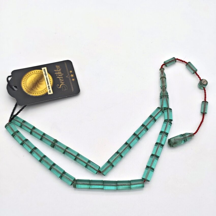 Ateş Kehribar Yeşil Kesme Tesbih SB3 - 1