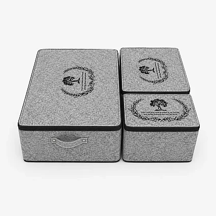 Bazaaltı Keçe Sandık 3'lü Set Mini Maxi Mega Gri - 4