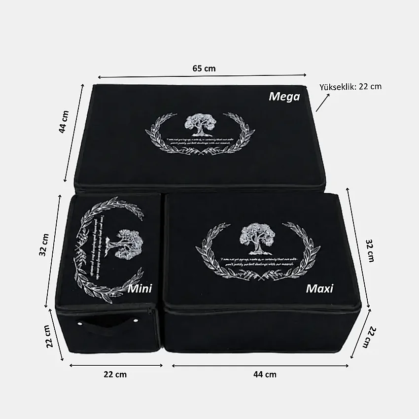 Bazaaltı Keçe Sandık 3'lü Set Mini Maxi Mega Siyah - 2