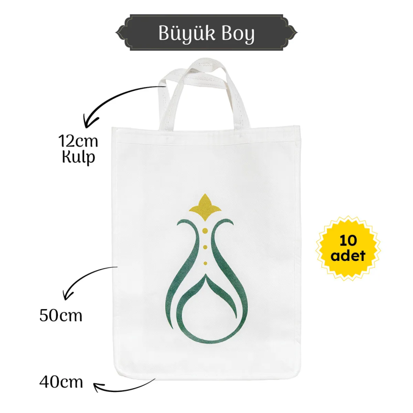 Büyük Boy Serhendi Logolu Körüklü Baskılı Tela Bez Çanta 10 lu 40x50 M1 - 4
