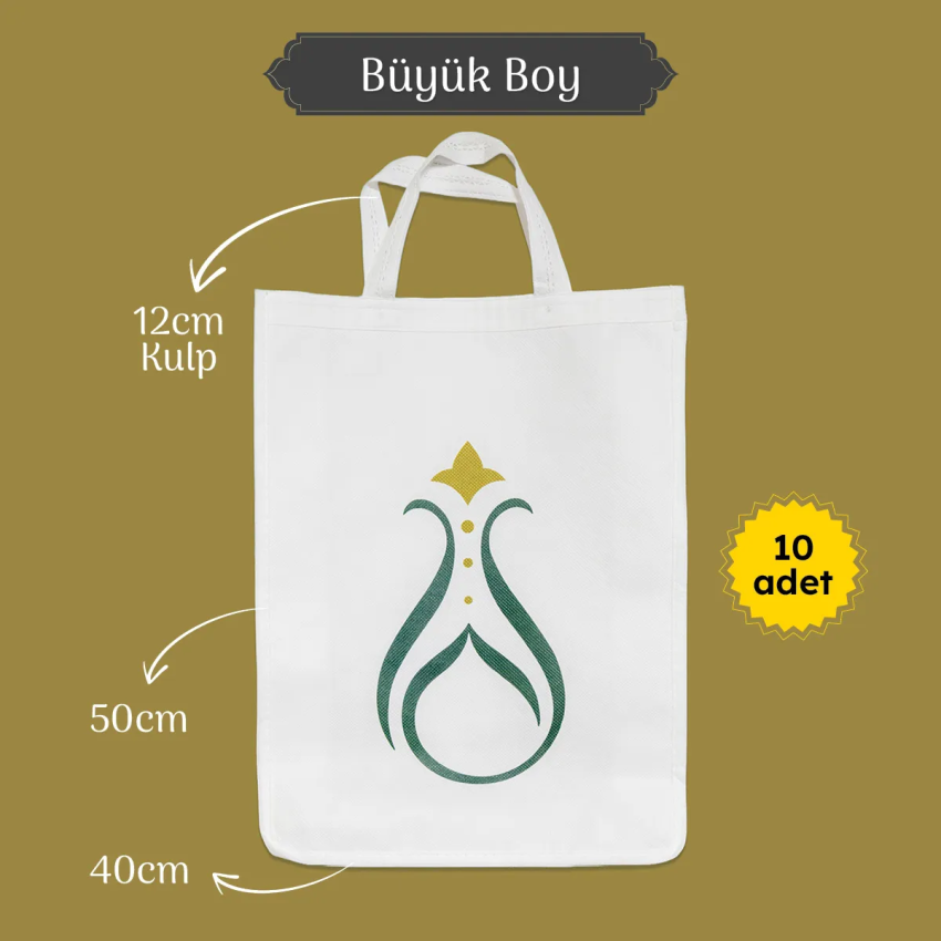 Büyük Boy Serhendi Logolu Körüklü Baskılı Tela Bez Çanta 10 lu 40x50 M1 - 3
