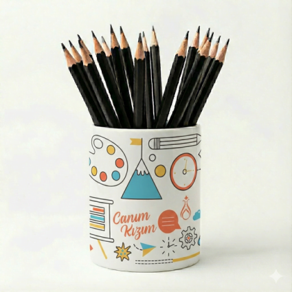 Eğlenceli Seramik Kalemlik - Bilim Teknoloji ve Kimya Temalı - Canım Kızım - Çizgi M24 - Serhendi Logolu Ürünler