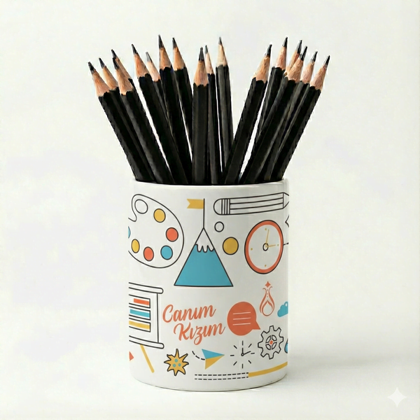 Eğlenceli Seramik Kalemlik - Bilim Teknoloji ve Kimya Temalı - Canım Kızım - Çizgi M24 - 1