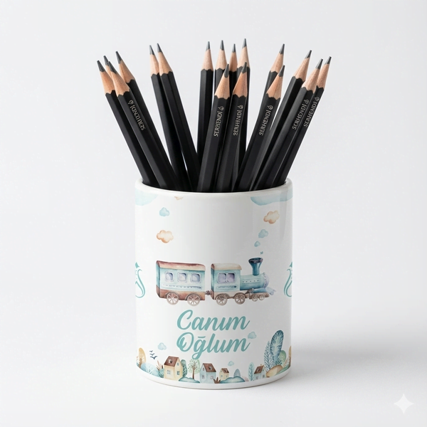 Eğlenceli Seramik Kalemlik - Tren Traktör ve Uçak Sevimli Taşıtlar Temalı - Canım Oğlum - Çizgi M16 - 1