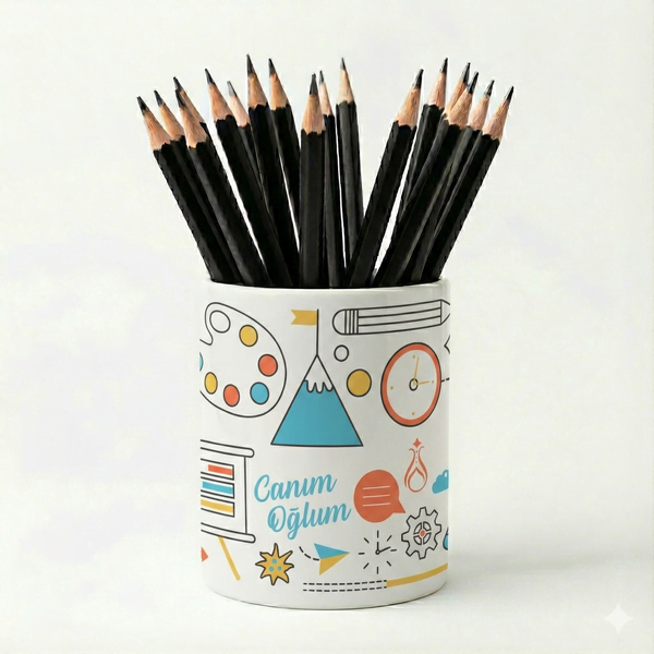 Eğlenceli Seramik Kalemlik - Bilim Teknoloji ve Kimya Temalı - Canım Oğlum - Çizgi M25 - 1