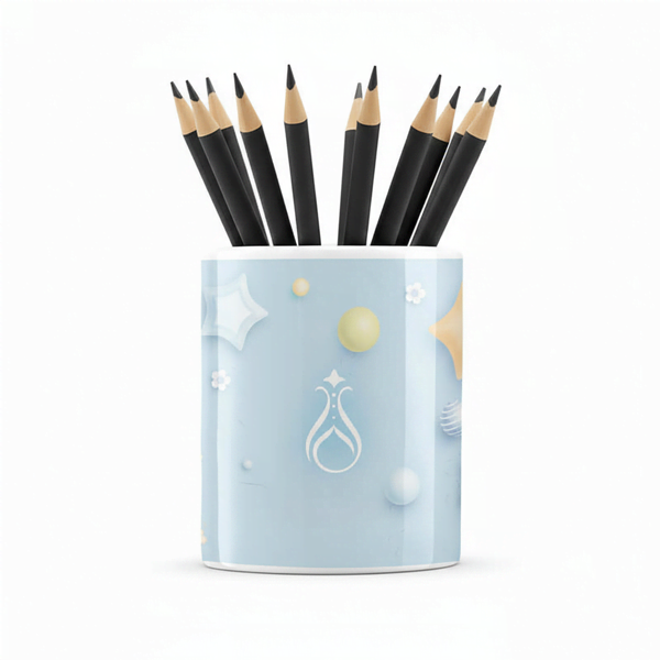 Eğlenceli Seramik Kalemlik - Uçan Balon ve Uzay Macerası Temalı Mavi - Çizgi M11 - 2