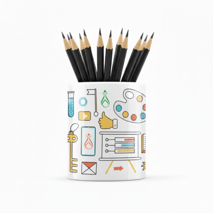 Eğlenceli Seramik Kalemlik - Bilim Teknoloji ve Kimya Temalı - Çizgi M26 - Serhendi Logolu Ürünler