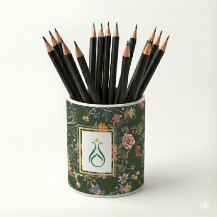 Yeşil Çiçek Bahçesi Floral Seramik Kalemlik - Serhendi Logolu - Çizgi M3 - Serhendi Logolu Ürünler
