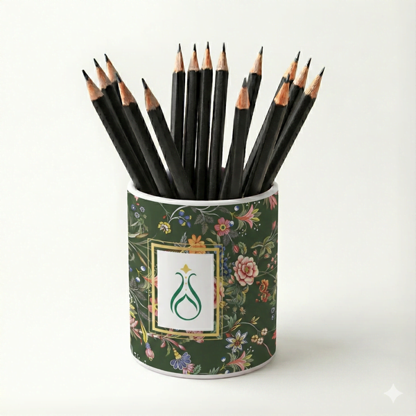 Yeşil Çiçek Bahçesi Floral Seramik Kalemlik - Serhendi Logolu - Çizgi M3 - 1