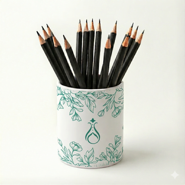 Bahar Çiçekleri Çizgili Yeşil Seramik Kalemlik - Serhendi Logolu - Çizgi M7 - 1