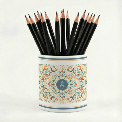 Renkli Motifli Seramik Kalemlik - Serhendi Logolu - Çizgi M8 - Serhendi Logolu Ürünler